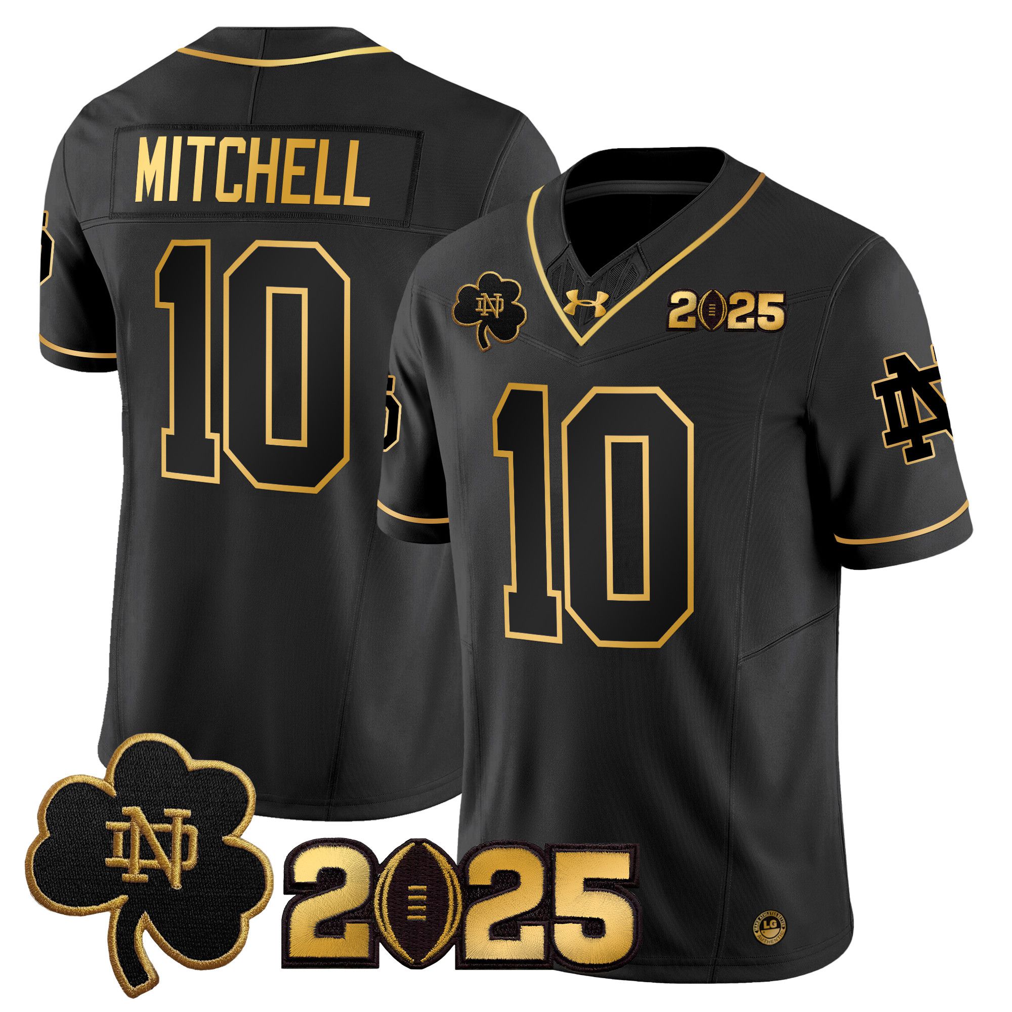Men Notre Dame Fighting Irish #10 Mitchell Black 2025 CFP Final Patch Gold Vapor Limited NCAA Jersey style 1->ncaa teams->NCAA Jersey